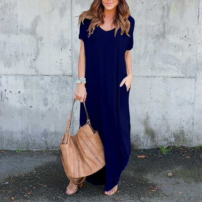 Women's V-Neck Solid Color Casual Dress Women's V-Neck Solid Color Casual Dress