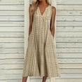 thumbnail image 1 of IDALL Summer Dresses,Maxi Dresses Womens Fashion Gradient Print V Neck Sleeveless Splice Loose Dress Holiday Dress Sundresses for Women,Casual Dresses,Beach Dress Khaki Dress 2XL, 1 of 4