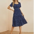 thumbnail image 1 of IDALL Summer Dresses,Petite Dresses 2022 Women's Summer Midi Dress Short Sleeve Heart Print Tunic Flowy Pleated Dress Elegant Dresses,Modest Dresses,Womens Dresses Navy Dress S, 1 of 8