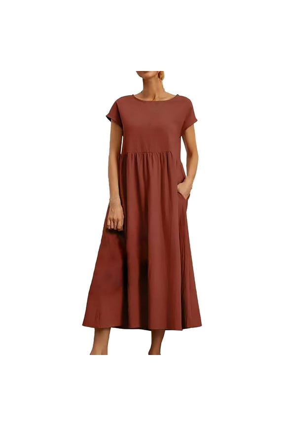 Summer Dresses,Petite Dresses Solid Sleeveless Loose Cotton And Linen Pocket Crew Neck Dress Linen Dress,Modest Dresses,Womens Dresses A Dress L