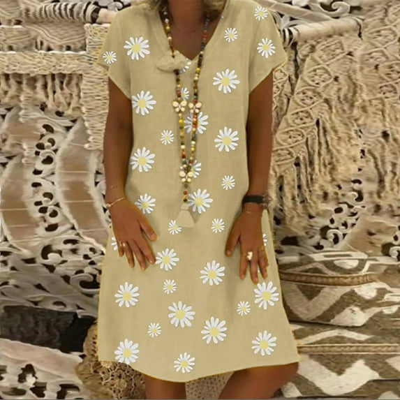 IDALL Summer Dresses,Petite Dresses Spring/Summer Printed Short Sleeve Women's Casual Dress Elegant Dresses,Modest Dresses,Womens Dresses A Dress 2XL