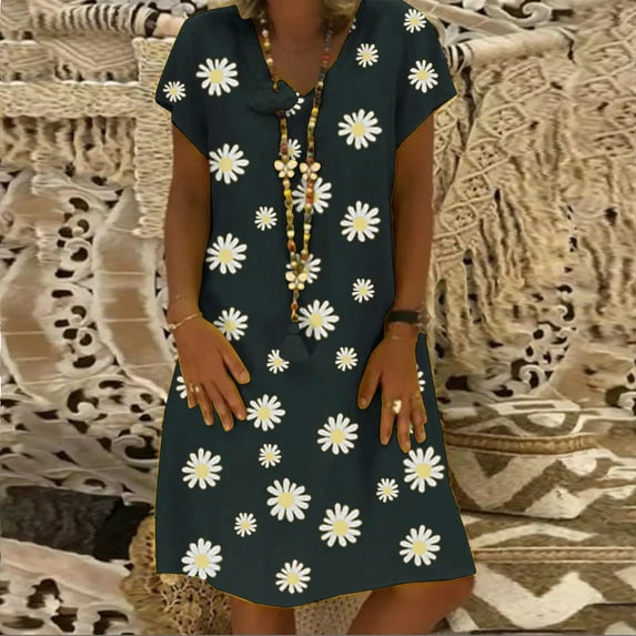 IDALL Summer Dresses,Petite Dresses Spring/Summer Printed Short Sleeve Women's Casual Dress Elegant Dresses,Modest Dresses,Womens Dresses D Dress 3XL