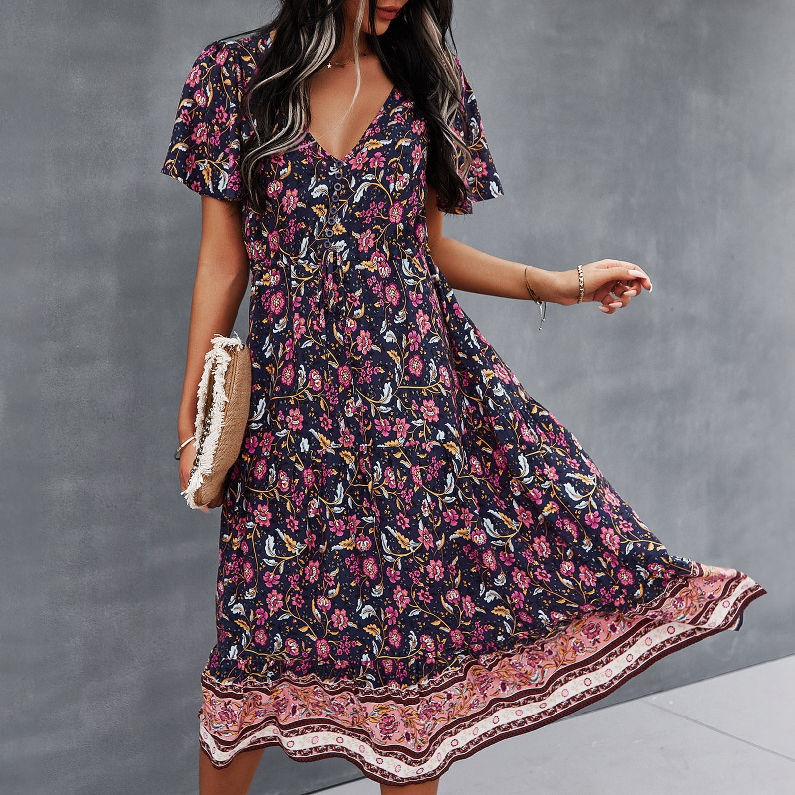 IDALL Summer Dresses,Petite Dresses Women Casual Loose Floral Rhombic ...