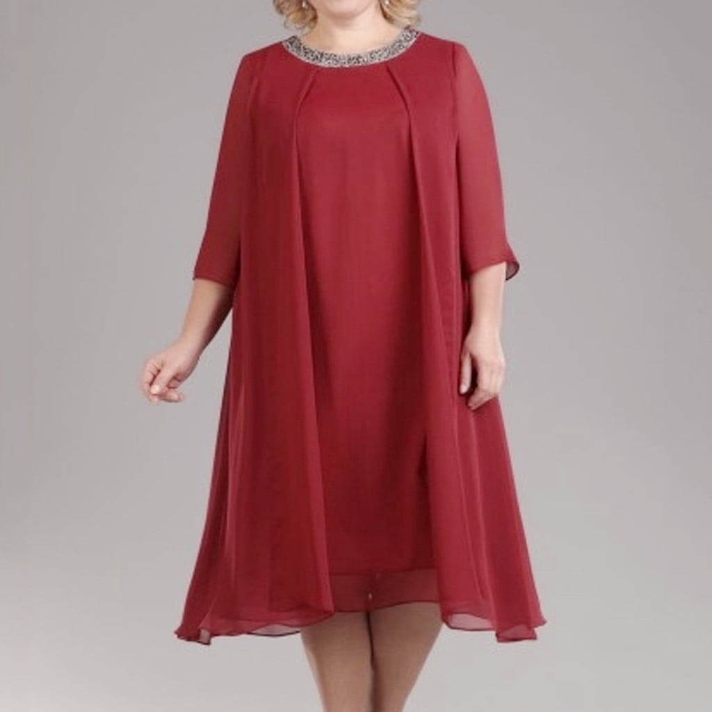 IDALL Summer Dresses,Petite Dresses Women Plus Size Sequin Short Midi Dress Ladies Cocktail Evening Party Dress Sequin Dress,Modest Dresses,Womens Dresses Red Dress S