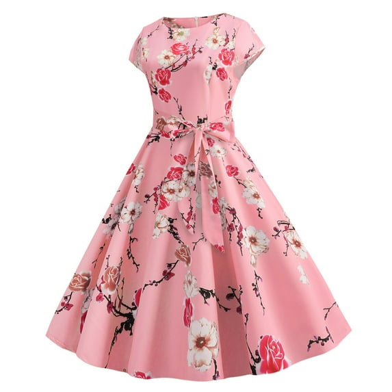IDALL Summer Dresses,Petite Dresses Women Vintage Cocktail Dresses 2023 Tea Party Dress Wedding Guest Dress Elegant Dresses,Modest Dresses,Womens Dresses Pink Dress L