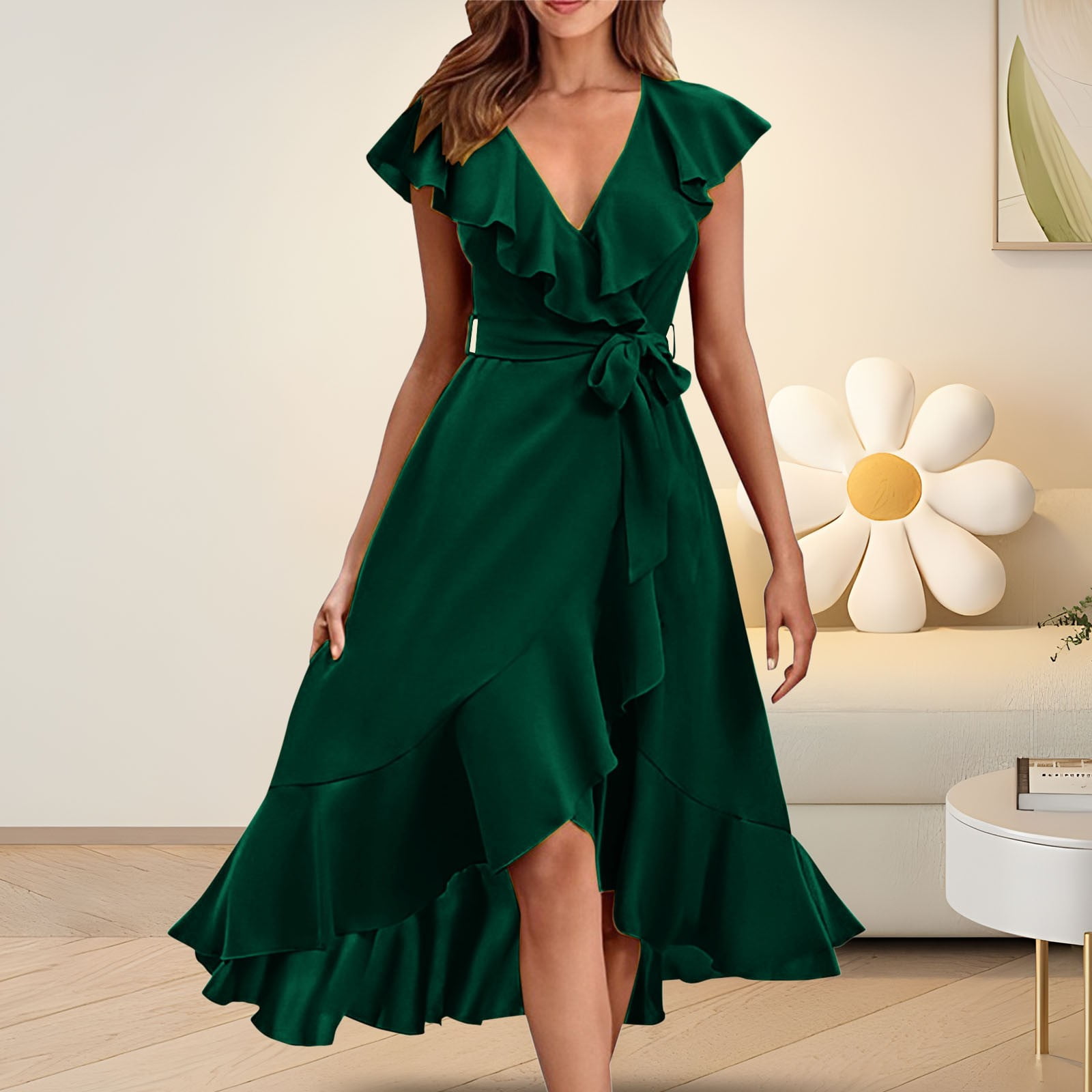 IDALL Summer Dresses,Petite Dresses Women's V Neck Short Sleeve Ruffled Long Lace Up Dress Elegant Dresses,Fit And Flare Dress,Womens Dresses Green 1 Dress XL - Walmart Business Supplies IDALL Summer Dresses,Petite Dresses Women's V Neck Short Sleeve Ruffled Long Lace Up Dress Elegant Dresses,Fit And Flare Dress,Womens Dresses Green 1 Dress XL - Walmart Business Supplies