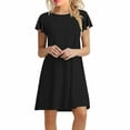 thumbnail image 1 of IDALL Summer Dresses,Petite Dresses Womens es Ruffle Short Sleeve Casual Beach Tshirt Dress Round Neck Loose Swing Sundress With Pockets Elegant Dresses,Modest Dresses,Womens Dresses Black Dress L, 1 of 8