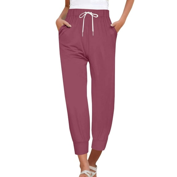 IDALL Sweatpants Women Joggers for Women Sweatpants For Women Pants Drawstring Casual Fashion Solid Color Cropped Pants Lounge Pants Women Baggy Pants Hot Pink S