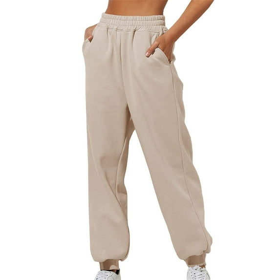IDALL Sweatpants Women Joggers for Women Women's Thin High Waisted Loose Sweatpants Comfortable High Waisted Jogging Pants With Pockets Casual Sweatpants Lounge Pants High Waisted Pants Beige L