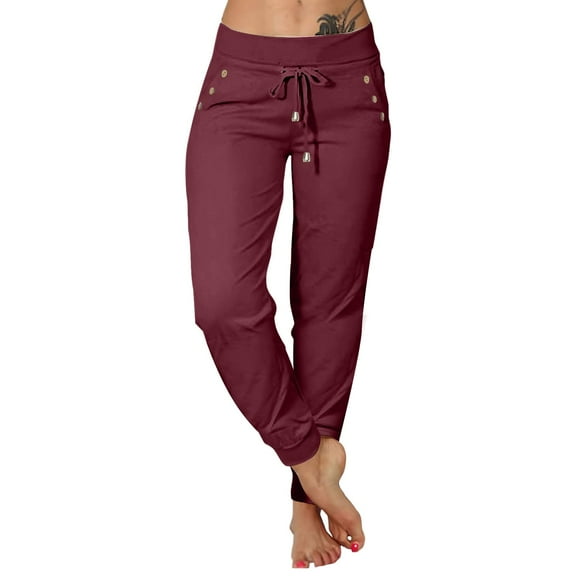 IDALL Sweatpants Women Joggers for Women Sweatpants For Women Solid Pants Bottom Joggers Pajama Yoga Pants Lounge Pants Women Baggy Pants Red 2XL