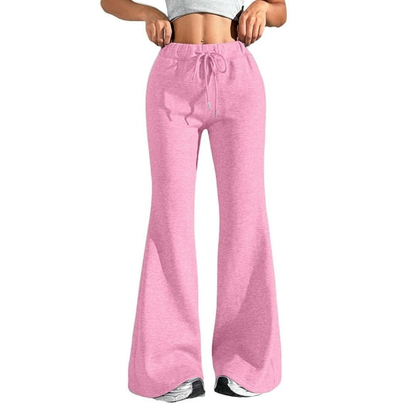 IDALL Sweatpants Women Wide Leg Sweatpants Women Flare Wide Leg Sweatpants Drawstring High Waisted Cotton Joggers Casual Flowy Yoga Pants With Pockets Yoga Pants Women Flare Leggings Pink XL