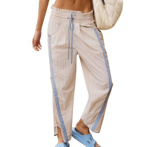 IDALL Sweatpants Women Wide Leg Pants Woman Womens Casual Pants Loose Fit High Waisted Travel Work Sweatpants With Pockets Baggy Pants High Waisted Pants Beige L