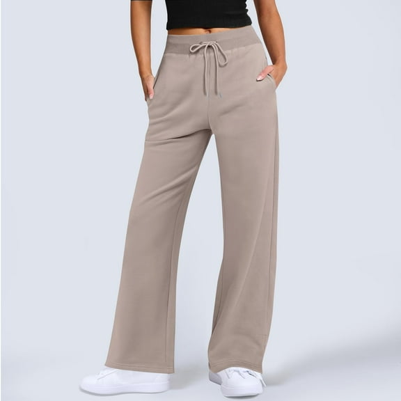 IDALL Sweatpants Women Wide Leg Sweatpants Women High Waisted Wide Leg Sweatpants Baggy Straight Leg Yoga Track Pants Lightweight Comfy Pants W/Pockets Yoga Pants Women Baggy Pants Khaki M