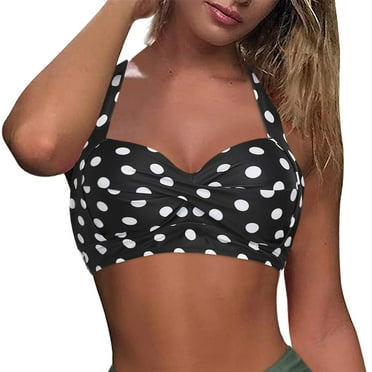 IDALL Swim Suits For Women 2025,Underwire Swimsuits Women Lace Up Bikini Top Push Up Swim Top Halter Retro Bathing Suit Top Padded Swimsuit Top Only Bikini Tops,Bras For Women,Sports Bras Black L