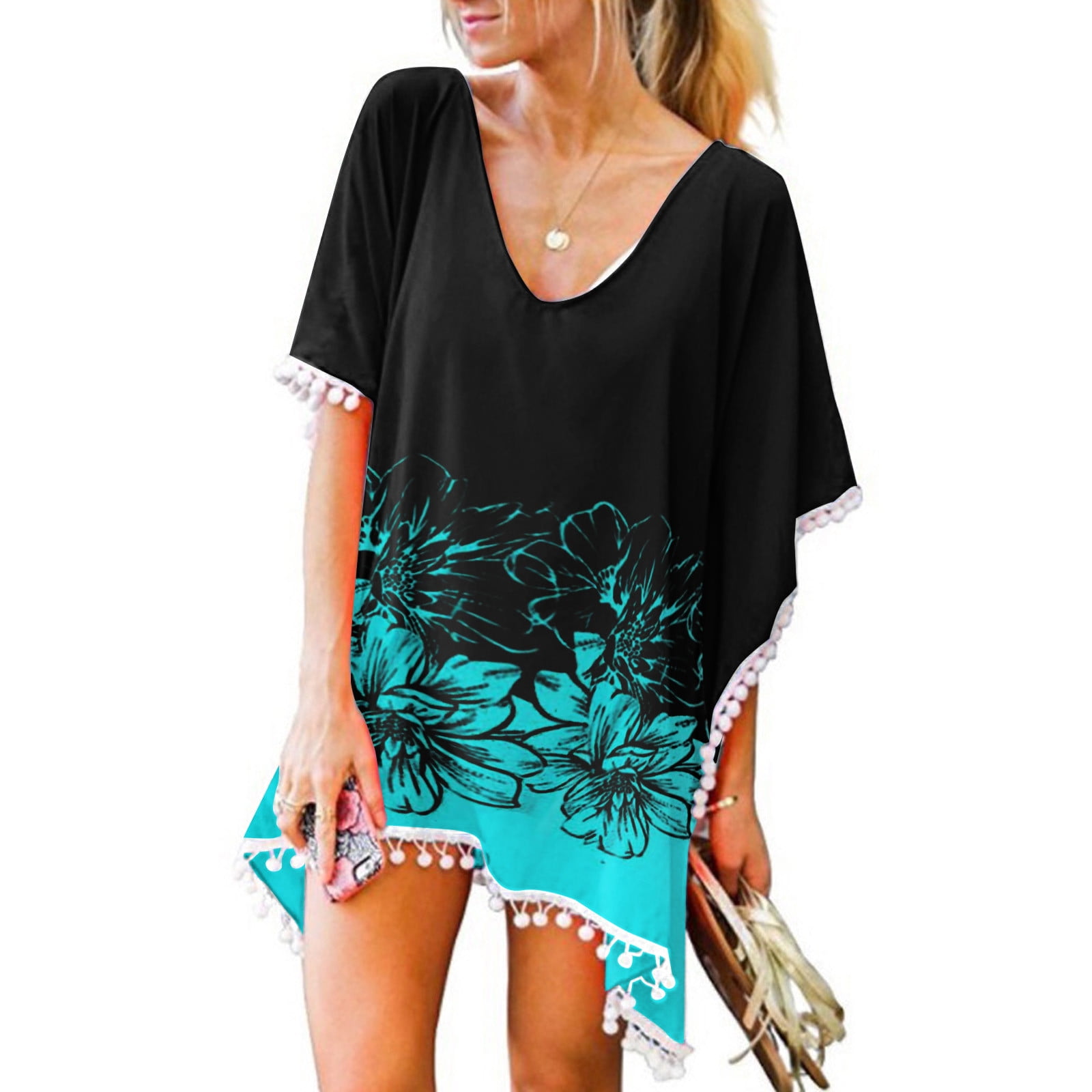 IDALL Swimsuit Coverup,Swim Suits Women Trim Kaftan Chiffon Tassels