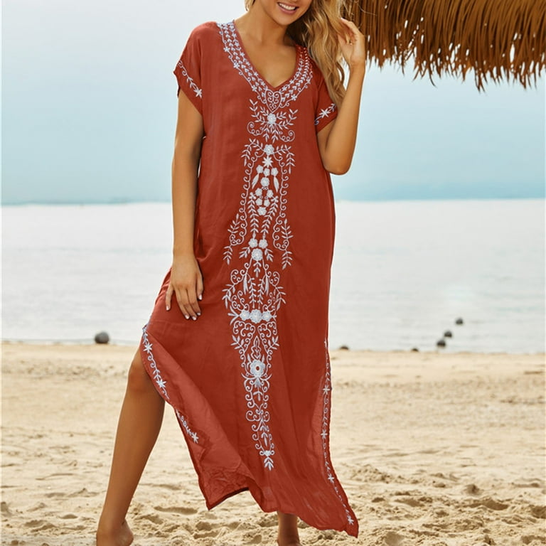 Idall Swimsuit Coverup Swim Suits Womens Chiffon Rayon Beach Blouses Kimono Cardigan Long Bikini Cover Up Beach Dress Kimonos Beach Cover Up Red One