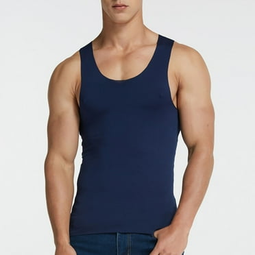 IDALL Tank Tops Men Compression Shirt Men Sleeveless Shirts for Men Ice Silk Vest Narrow Shoulder Running Sports Seamless Quick Drying Inside Mens Tank Top Navy 5XL