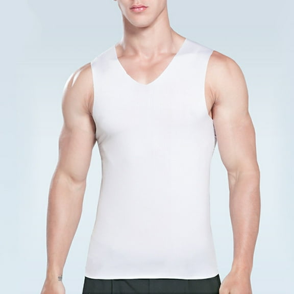 IDALL Tank Tops Men Compression Shirt Men Sleeveless Shirts for Men Ice Silk Vest Wide Shoulder Running Sports Seamless Quick Drying Inside Mens Tank Top White 2XL