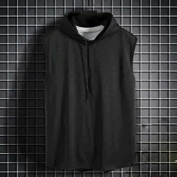 IDALL Tank Tops Men Hoodie Sleeveless Shirts for Men Sleeveless Vest Top T Shirt Hooded Hoodie Workout Shirts for Men Black 3XL