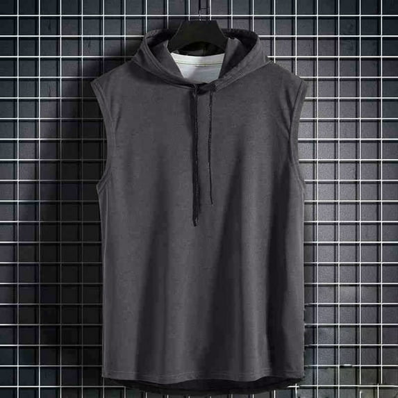 IDALL Tank Tops Men Hoodie Sleeveless Shirts for Men Sleeveless Vest Top T Shirt Hooded Hoodie Workout Shirts for Men Gray XL
