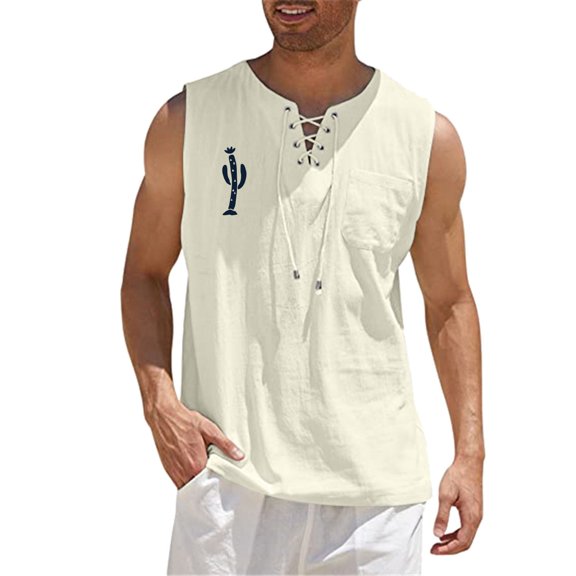 IDALL Tank Tops Men Mens T-Shirts Sleeveless Shirts for Men Male Spring And Tops Sports Sleeveless Top Cotton Vest Painting Fitness Muscle Tank Top Comfort Colors Tshirt Beige 2XL