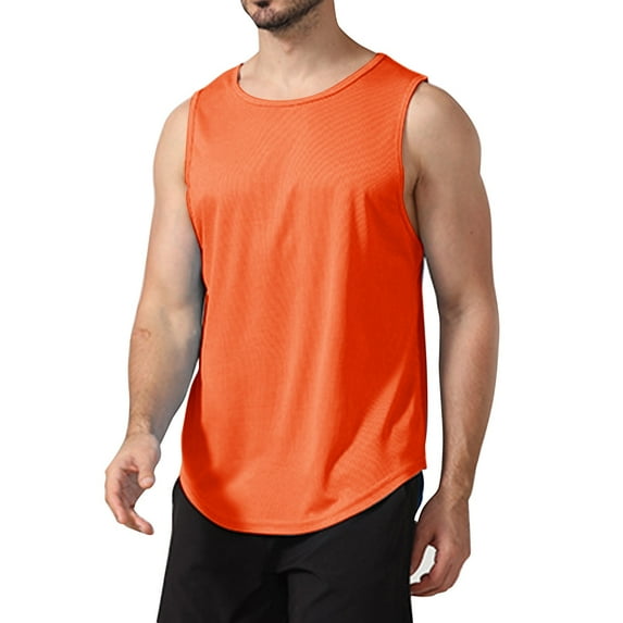 IDALL Tank Tops Men Mens T-Shirts Sleeveless Shirts for Men Sleeveless Quick Drying Tights Sweat Basketball Training Sports Wear Top Sports Vest Comfort Colors Tshirt Orange 3XL