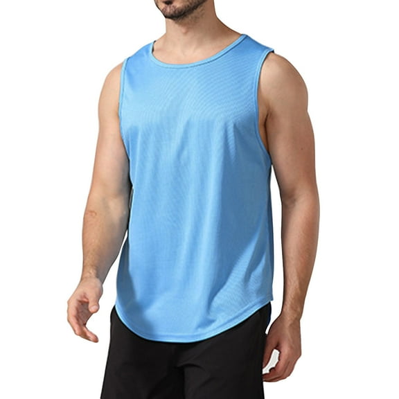 IDALL Tank Tops Men Mens T-Shirts Sleeveless Shirts for Men Sleeveless Quick Drying Tights Sweat Basketball Training Sports Wear Top Sports Vest Comfort Colors Tshirt Blue 2XL