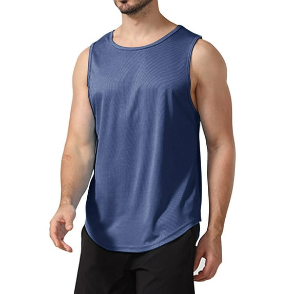 IDALL Tank Tops Men Mens T-Shirts Sleeveless Shirts for Men Sleeveless Quick Drying Tights Sweat Basketball Training Sports Wear Top Sports Vest Comfort Colors Tshirt Navy 2XL