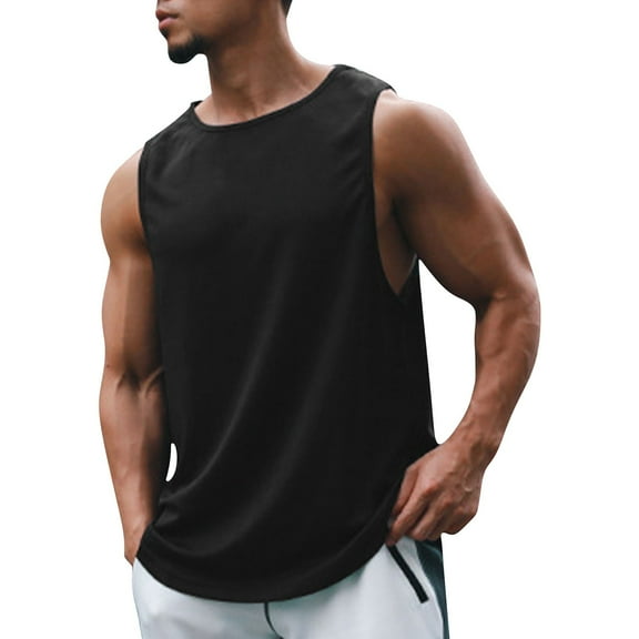 IDALL Tank Tops Men Mens T-Shirts Sleeveless Shirts for Men Sleeveless Quick Drying Tights Sweat Basketball Training Sports Wear Top Sports Vest Comfort Colors Tshirt Black 3XL