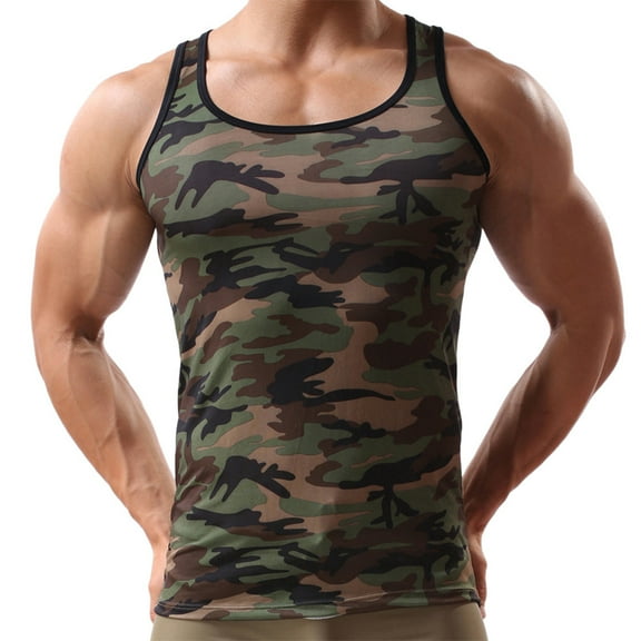 IDALL Tank Tops Men Mens Undershirts Sleeveless Shirts for Men Sleeveless Camouflage Vest Sportswear Tank Top Muscle Shirts for Men Camouflage L