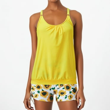 IDALL Tankini Swimsuits Bathing Suit Women Swimsuits With Shorts Strappy Bathing Suits Two Piece Swimwear Swim Suits for Women 2025 Plus Size Swimsuit Yellow XL