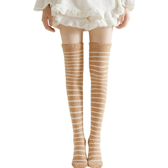 IDALL Thigh High Socks for Women Knit Long Over the Knee Socks Knee High Socks Gifts Coffee 1 One Size