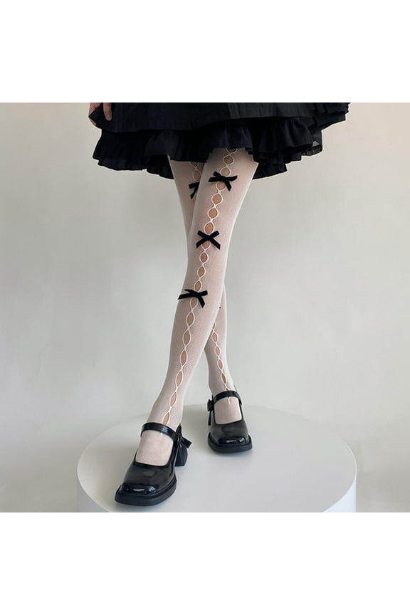 Tights for Women Sheer Tights Women Lolita Tights With Bows Cute Mesh Halloween Stockings 80S 90S Female Girls Gothic Lace Stockings Leggings Thigh High Stockings Clearance A One Size