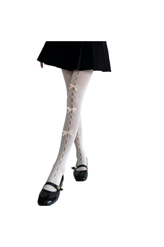 Tights for Women Sheer Tights Women Lolita Tights With Bows Cute Mesh Halloween Stockings 80S 90S Female Girls Gothic Lace Stockings Leggings Thigh High Stockings Clearance J One Size