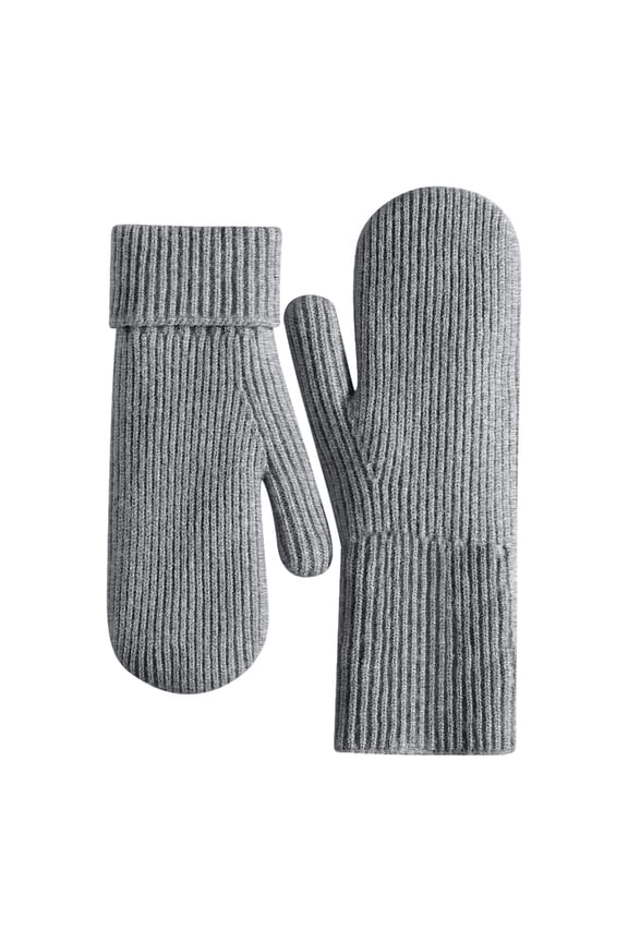 Touchscreen Mittens for Women Sherpa Lined Cold Weather Chunky Cable Knit Mitt Gray One Size