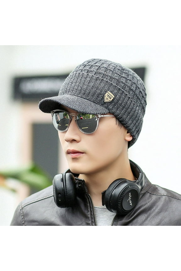 Trucker Hat,Baseball Cap Men Warm Baggy Weave Crochet Winter Wool Knit Ski Beanie Caps Hat Visor Hats,Hats for Women Dark Gray