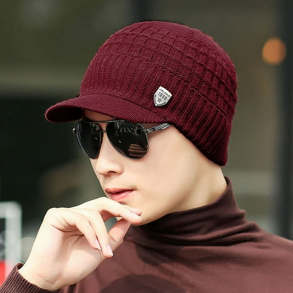 IDALL Trucker Hat,Baseball Cap Men Warm Baggy Weave Crochet Winter Wool Knit Ski Beanie Caps Hat Visor Hats,Hats for Women Red