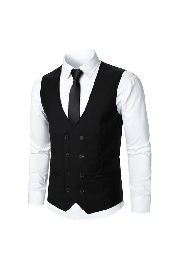 Vest for Men Dress Shirts for Men Suits Casual Wedding Party Banquet V Neck Sleeveless Slim Double Breasted Jacket Suit Vest Suits for Men Black M