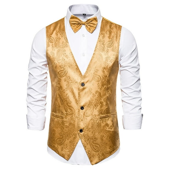 IDALL Vest for Men Dress Shirts for Men Suits Suit Vest V Neck Silm Fit Floral Formal Suit Waist Coat Lightweight for Wedding Prom Business Suit Comfort Colors Tshirt Yellow 2XL