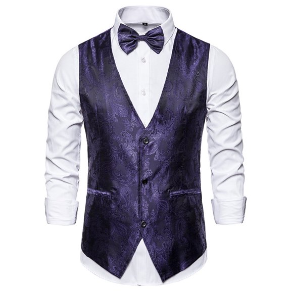 IDALL Vest for Men Dress Shirts for Men Suits Suit Vest V Neck Silm Fit Floral Formal Suit Waist Coat Lightweight for Wedding Prom Business Suit Comfort Colors Tshirt Purple XL