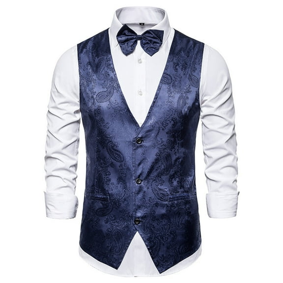 IDALL Vest for Men Dress Shirts for Men Suits Suit Vest V Neck Silm Fit Floral Formal Suit Waist Coat Lightweight for Wedding Prom Business Suit Comfort Colors Tshirt Navy S