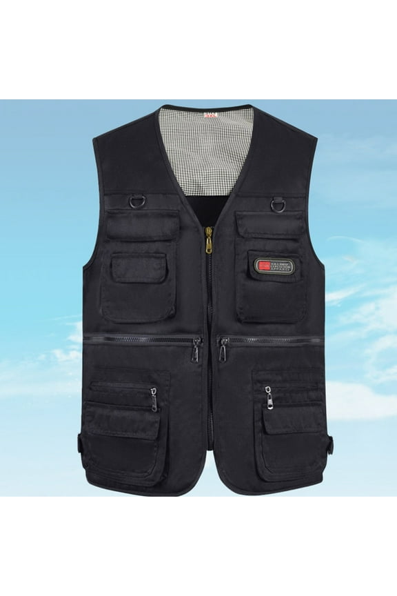 Vest for Men Dress Shirts for Men Suits Casual Outdoor Work Fishing Travel Photo Cargo Vest Jacket Multi Pockets Mens Tank Top Black 2XL
