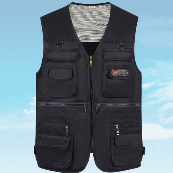 IDALL Vest for Men Dress Shirts for Men Suits Casual Outdoor Work Fishing Travel Photo Cargo Vest Jacket Multi Pockets Mens Tank Top Black 3XL