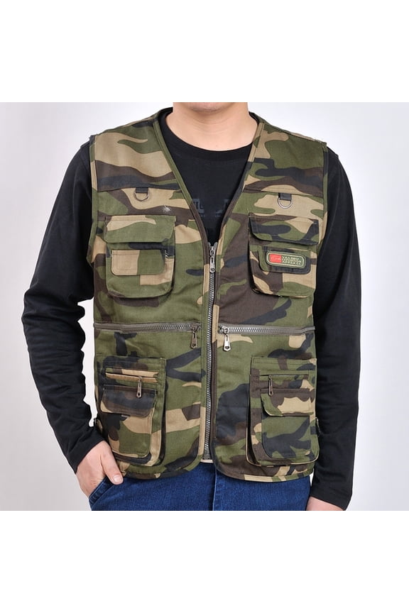 Vest for Men Dress Shirts for Men Suits Casual Outdoor Work Fishing Travel Photo Cargo Vest Jacket Multi Pockets Mens Tank Top Camouflage 4XL