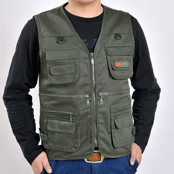 IDALL Vest for Men Dress Shirts for Men Suits Casual Outdoor Work Fishing Travel Photo Cargo Vest Jacket Multi Pockets Mens Tank Top Green 3XL