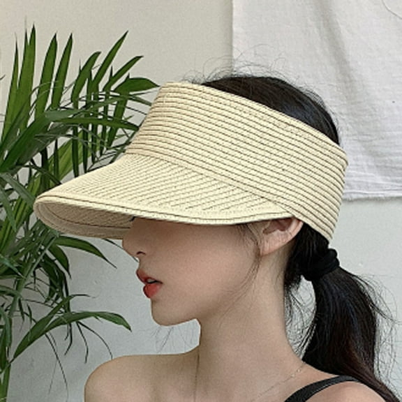IDALL Visor Hat Straw Hat Women Sun Hat Solid Ladies Fisherman Wide Roll-up Foldable Elegant Beach Hat Snapback Hats Summer Hats White One Size