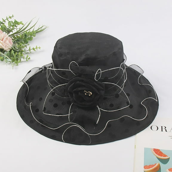 IDALL Visor Hat Sun Hat Church Dress Hat For Women Black Fascinators Bridal Tea Party Wedding Hat Wide Brim Beach Hat Wide Brim Hats Black M