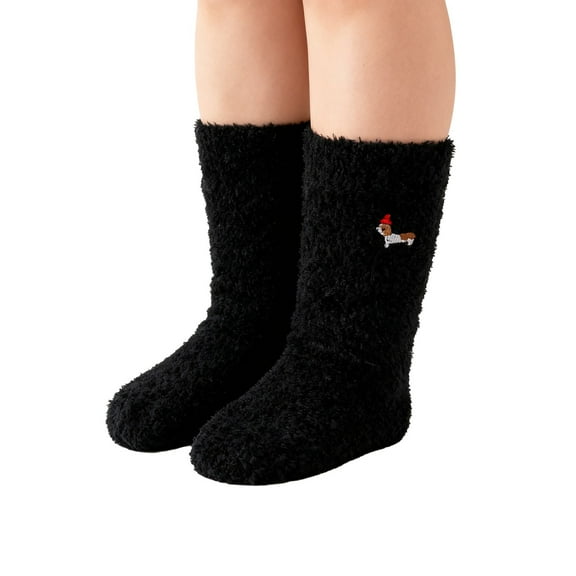 IDALL Warm & Cozy Gifts for Women, Stocking Stuufers, Fluffy Fuzzy Plush Sleeping Slipper Socks - Soft Warm Fabric Black One Size