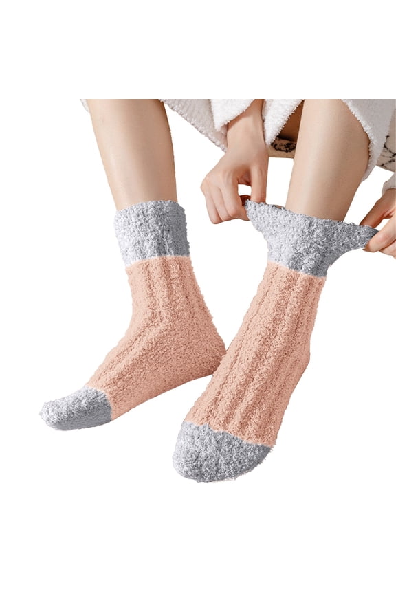 Warm Fuzzy Socks for women, Soft Cozy Winter Fluffy Sleep House Striped Slipper Socks Size 9-14 Orange One Size