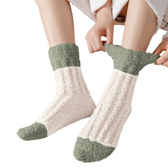 IDALL Warm Fuzzy Socks for women, Soft Cozy Winter Fluffy Sleep House Striped Slipper Socks Size 9-14 White One Size